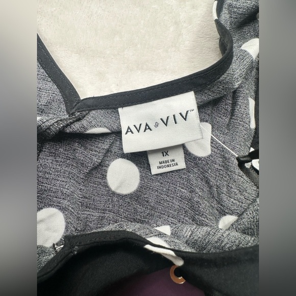 Ava & Viv Dress Womens 1X (18) Black White Polka Dots Midi Dress With Pockets - Picture 8 of 10